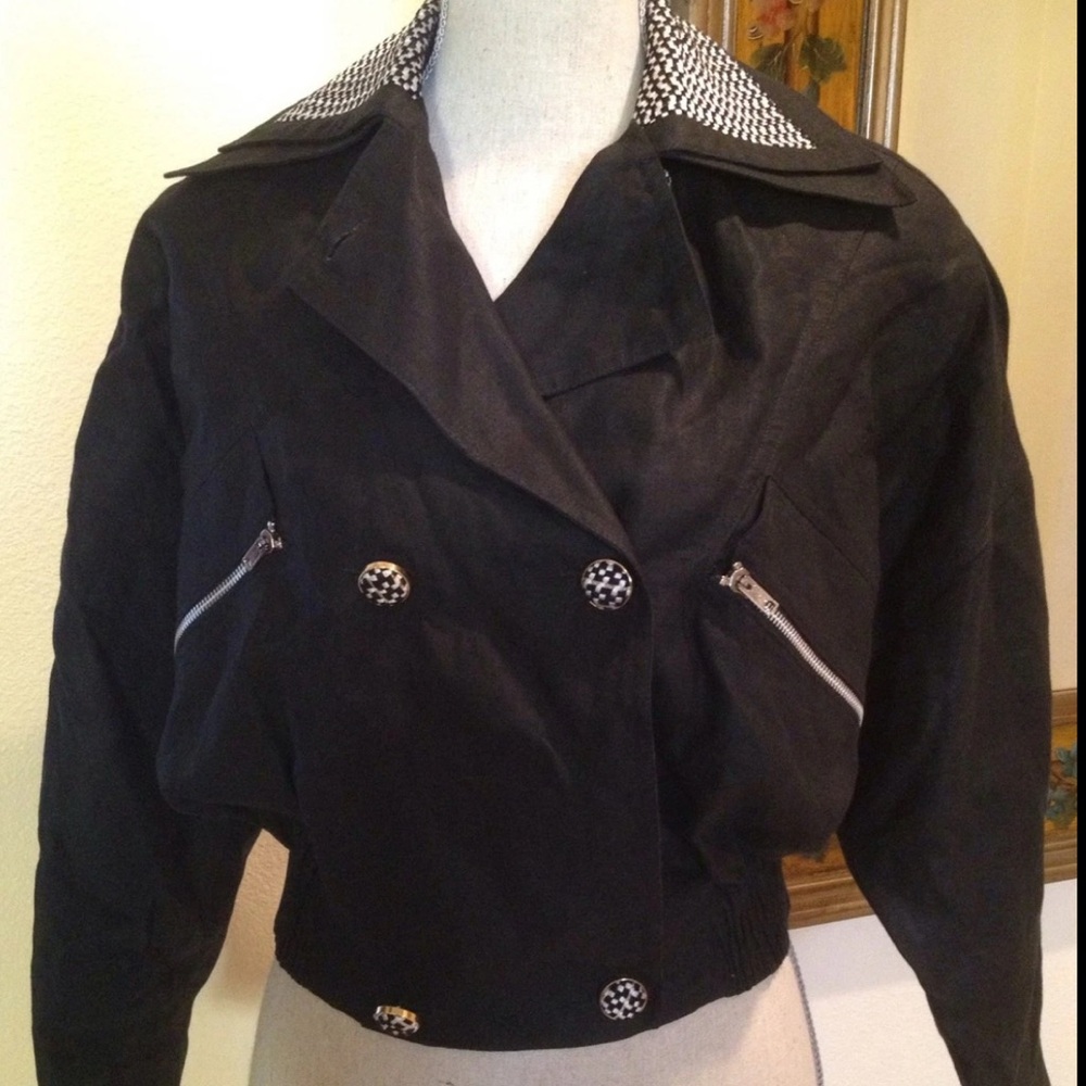 BEGEDOR ITALIA Rare Vtg 80’s Linen Summer Moto Style Jacket Black White 4 Italy